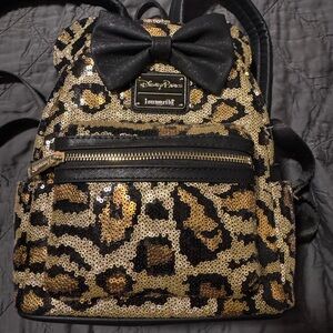 Loungefly Disney Parks Gold and Black Leopard Sequin Backpack